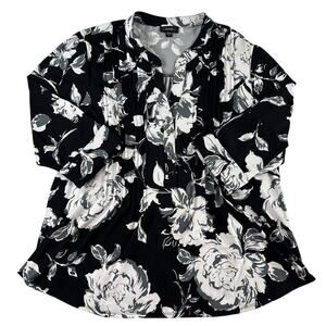 Cocomo Women's Tunic Top - Black/White/ Grey Floral Print - XL